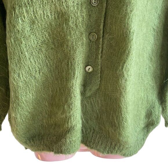 Vintage 50s Bobbie Brooks Sweater Womens Large Shaggy Pullover Green Mohair Wool - Picture 4 of 6